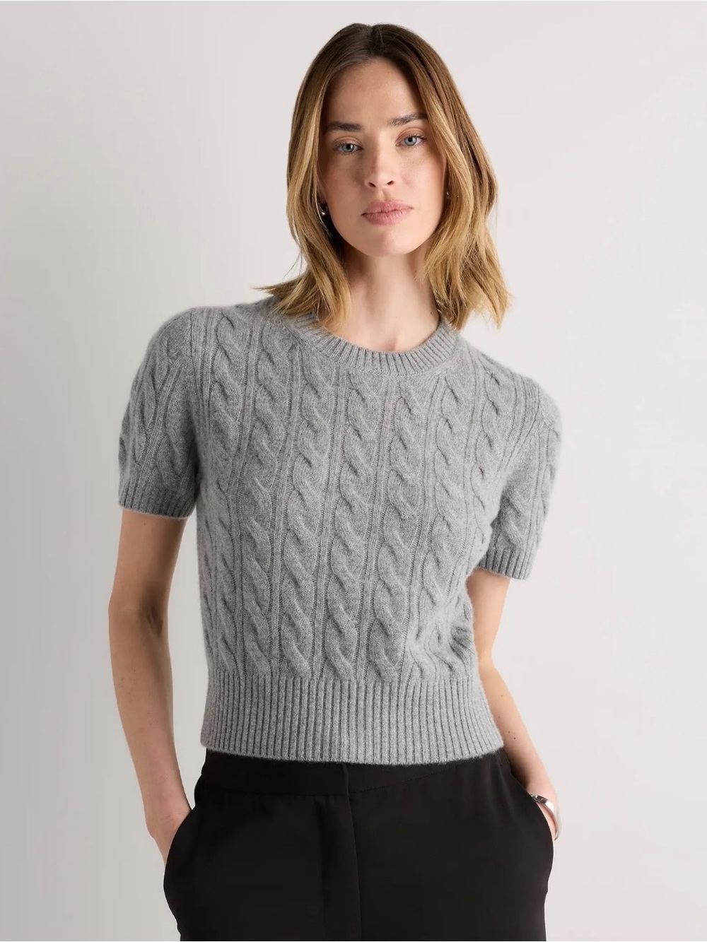 Quince Mongolian Cashmere Shrunken Cable Tee
